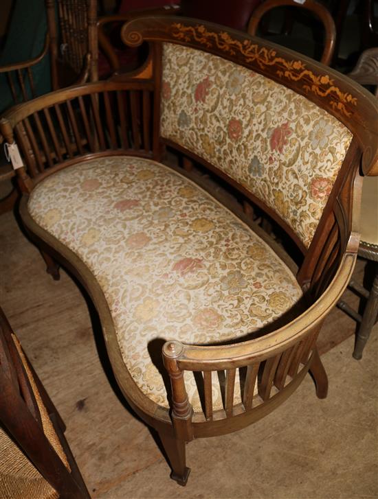 Edwardian inlaid mahogany two-seat settee